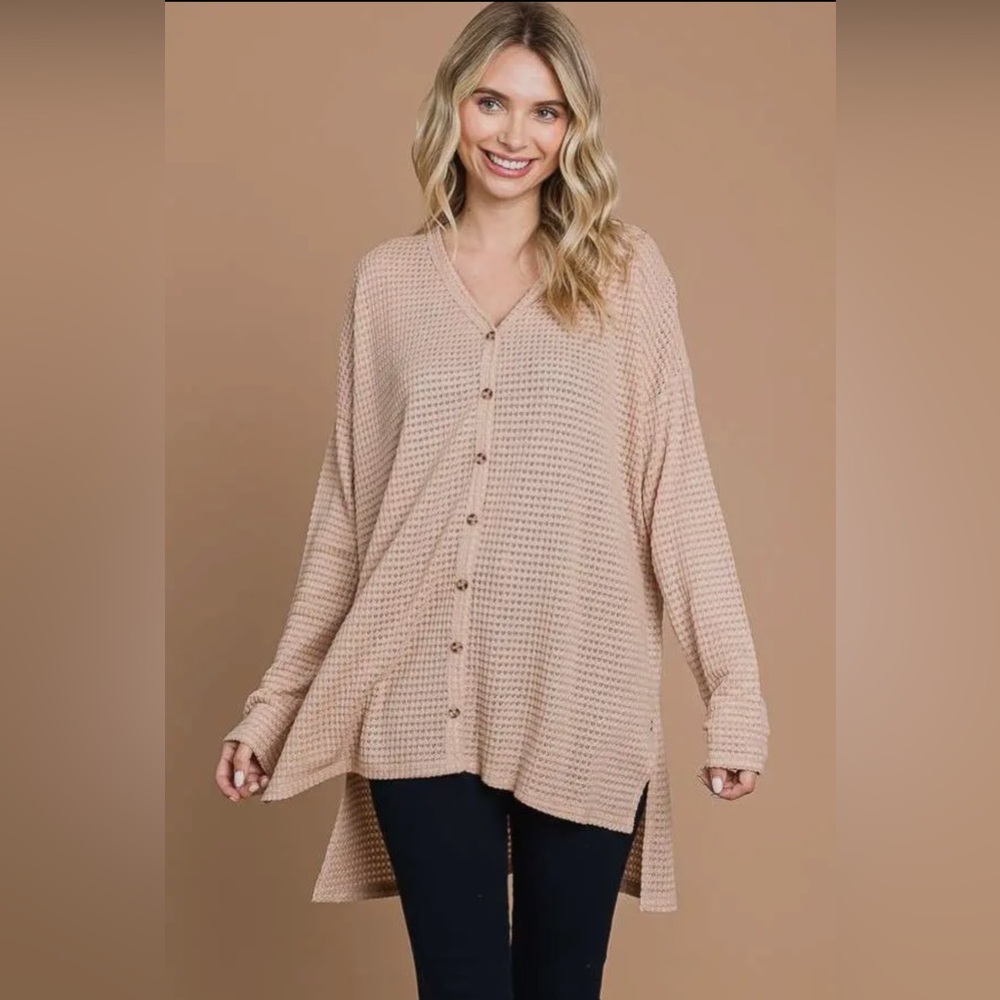 407. Drop Shoulder V-Neck Cardigan Women's Cream Button-Up